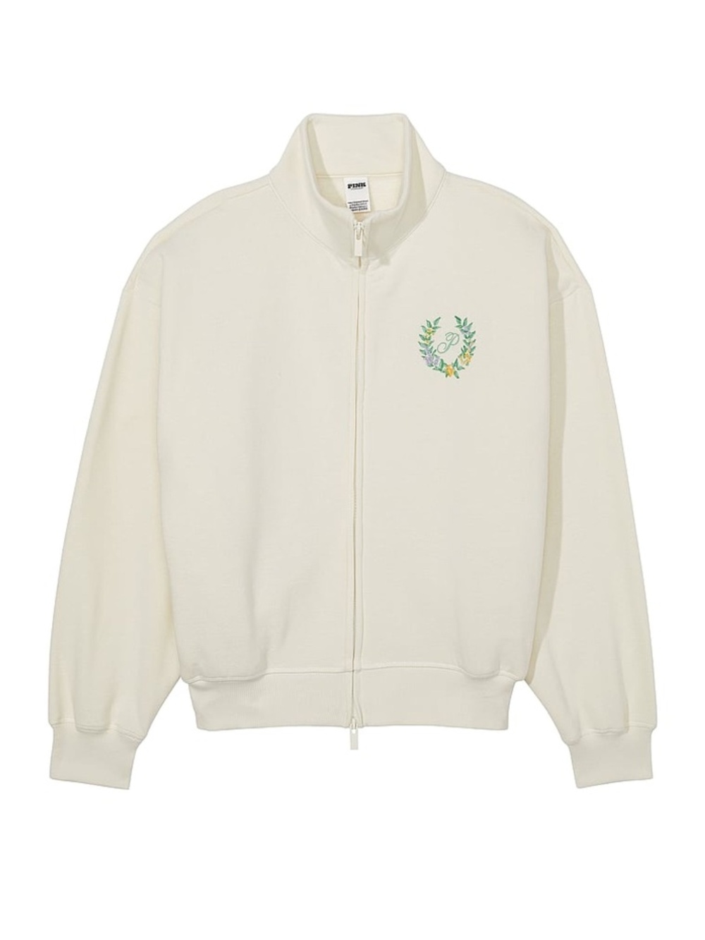 PINK Victoria’s Secret Wildflower Creamer White Fleece Full-Zip Jacket